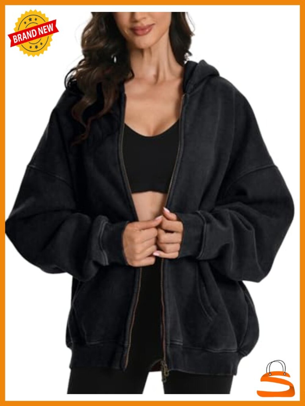 FAIABLE Unisex Zip Up Acid Wash Hoodie Oversized Heavyweight Cotton Fleece